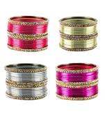Brass multicolor  stone stud bangle combo