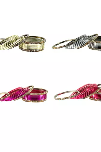 Brass multicolor  stone stud bangle combo
