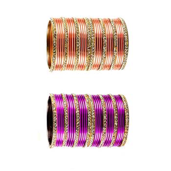 Brass multicolor  stone stud bangle combo 1
