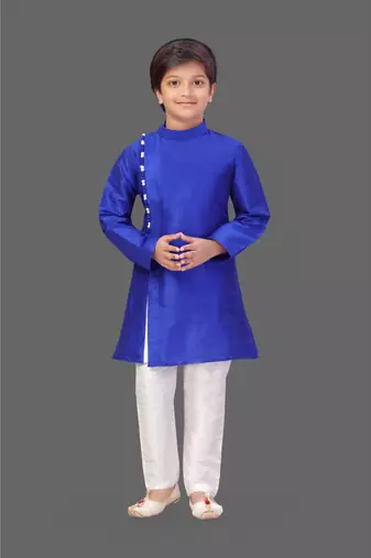 Royal blue art silk boys kurta pyjama