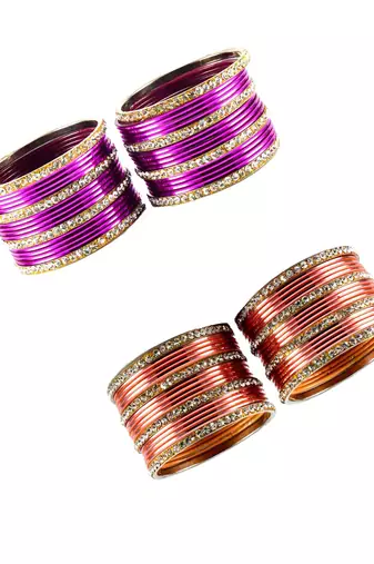 Brass multicolor  stone stud bangle combo