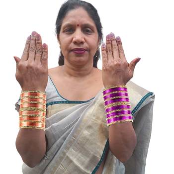 Brass multicolor  stone stud bangle combo 3