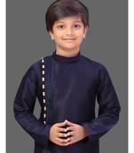 Navy blue art silk boys kurta pyjama