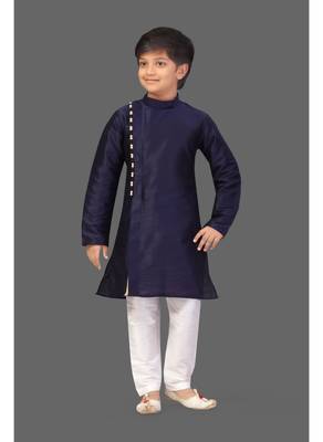 Navy blue art silk boys kurta pyjama 2