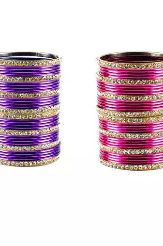 Brass multicolor  stone stud bangle combo