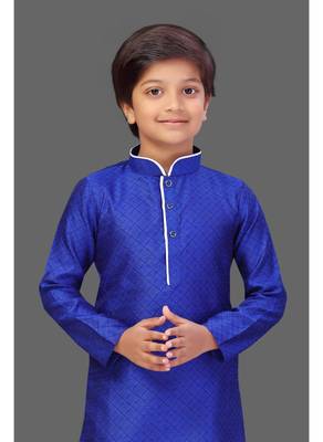 Royal blue jacquard boys kurta pyjama 1