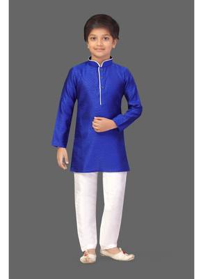 Royal blue jacquard boys kurta pyjama 2