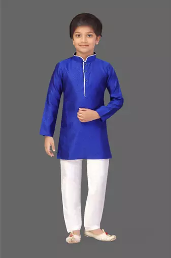 Royal blue jacquard boys kurta pyjama