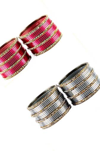 Brass multicolor  stone stud bangle combo