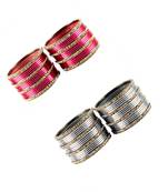 Brass multicolor  stone stud bangle combo