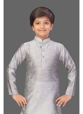 Grey jacquard boys kurta pyjama 1