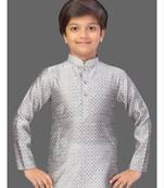 Grey jacquard boys kurta pyjama