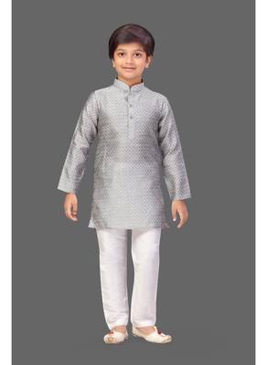 Grey jacquard boys kurta pyjama 2