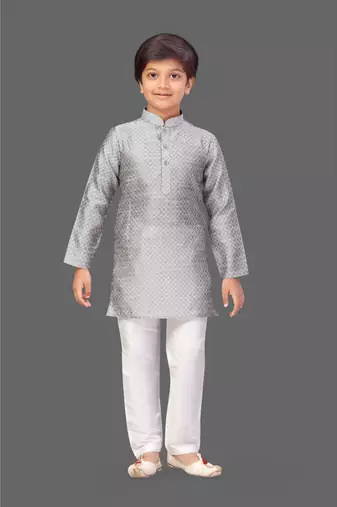 Grey jacquard boys kurta pyjama