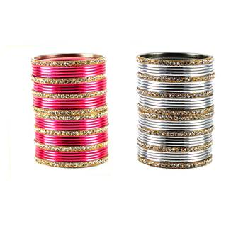 Brass multicolor  stone stud bangle combo 2