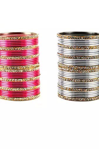 Brass multicolor  stone stud bangle combo