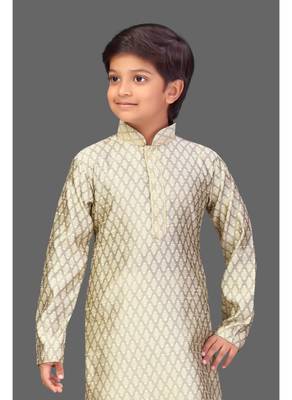 Dual tone gold  jacquard boys kurta pyjama 1
