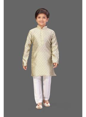 Dual tone gold  jacquard boys kurta pyjama 2
