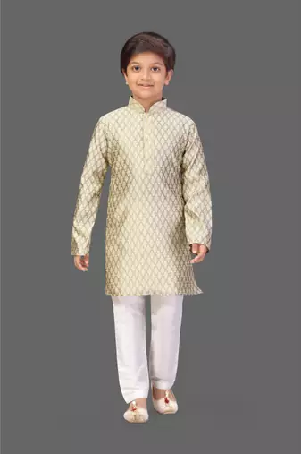 Dual tone gold  jacquard boys kurta pyjama