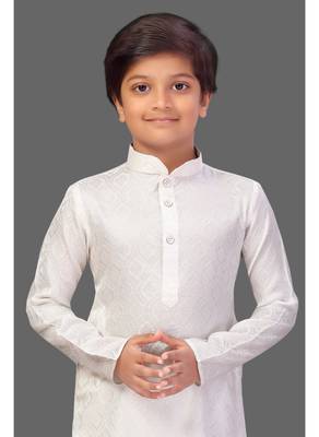 White brocade boys kurta pyjama 1