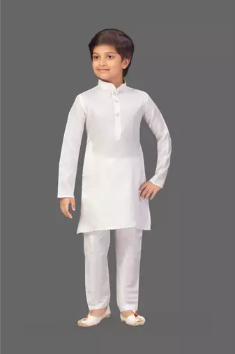 White brocade boys kurta pyjama