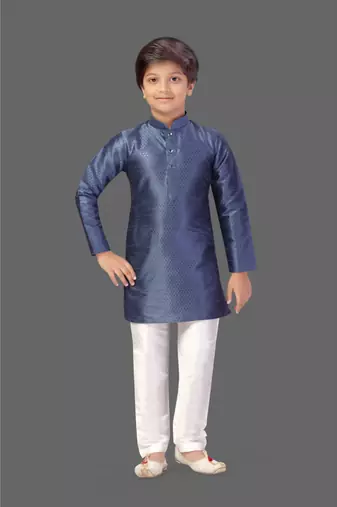 Grey dobi dupion boys kurta pyjama