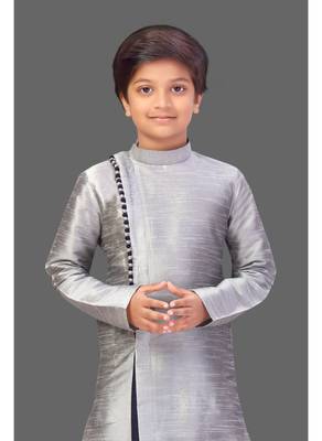 Ash grey art silk boys kurta pyjama 1