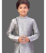 Ash grey art silk boys kurta pyjama