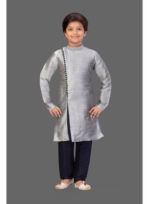 Ash grey art silk boys kurta pyjama 2