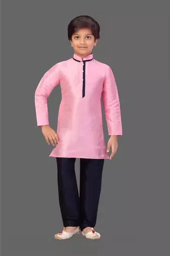 Pink art silk boys kurta pyjama