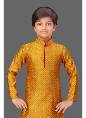 Orange jacquard boys kurta pyjama 1