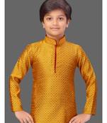 Orange jacquard boys kurta pyjama
