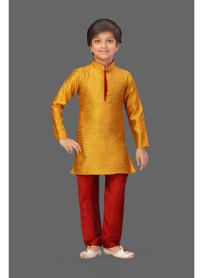 Orange jacquard boys kurta pyjama 2