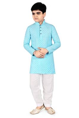 Blue Chikankari boys kurta pyjama 1