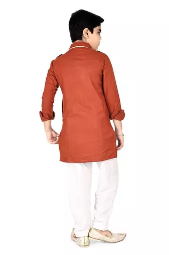 Mustard cotton boys kurta pyjama