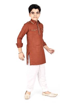 Mustard cotton boys kurta pyjama 3