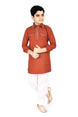 Mustard cotton boys kurta pyjama 1