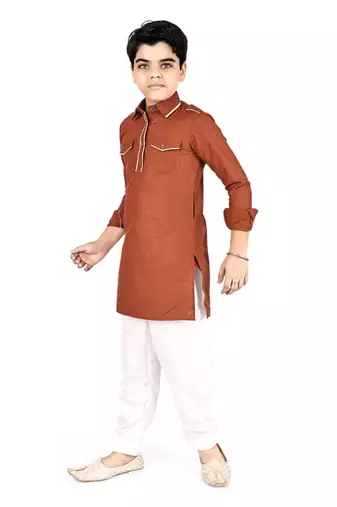 Mustard cotton boys kurta pyjama