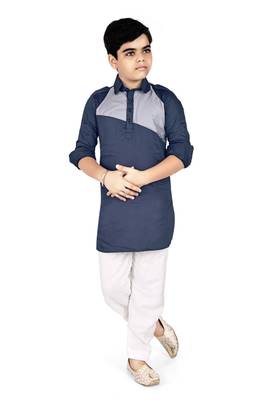 Navy blue cotton boys kurta pyjama 1