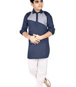 Navy blue cotton boys kurta pyjama