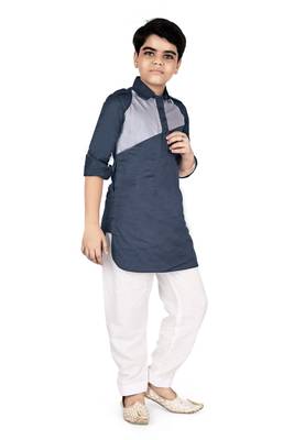 Navy blue cotton boys kurta pyjama 2