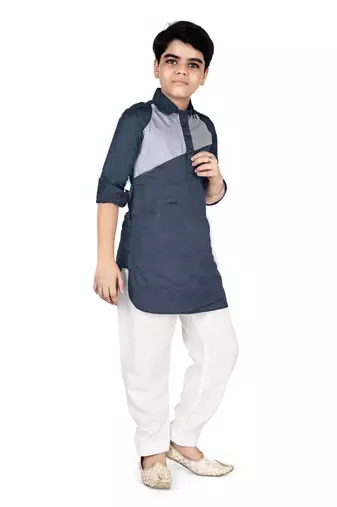 Navy blue cotton boys kurta pyjama