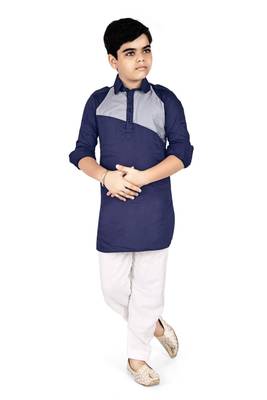Navy blue cotton boys kurta pyjama 3