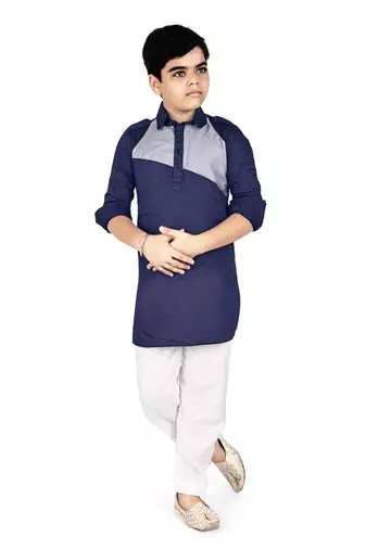 Navy blue cotton boys kurta pyjama