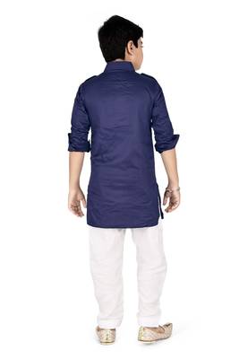 Navy blue cotton boys kurta pyjama 4