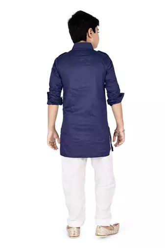Navy blue cotton boys kurta pyjama