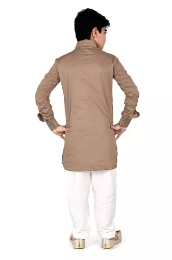 Brown cotton boys kurta pyjama