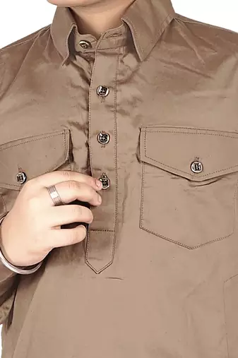 Brown cotton boys kurta pyjama
