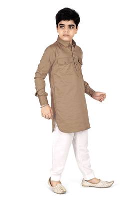Brown cotton boys kurta pyjama 1