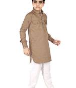 Brown cotton boys kurta pyjama